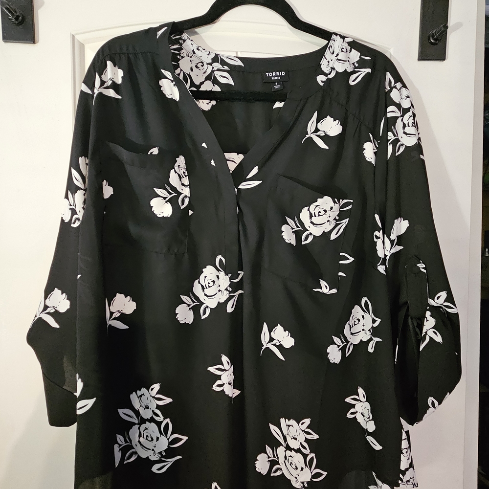 Torrid Black and White Floral Blouse